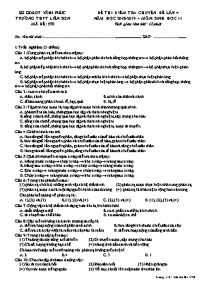 Đề thi kiểm tra chuyên đề lần 4 môn Sinh học Lớp 11 - Mã đề 570 - Năm học 2018-2019 - Trường THPT Liễn Sơn